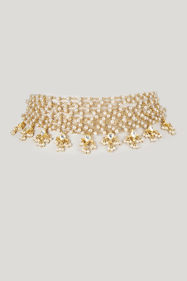 Micro Gold Finish Kundan Polki & Pearl Choker Necklace by Namasya at Pernia's Pop Up Shop
