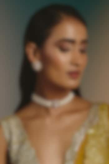 Micro Gold Finish Moissanite Polki & Pearl Choker Necklace Set by Namasya at Pernia's Pop Up Shop