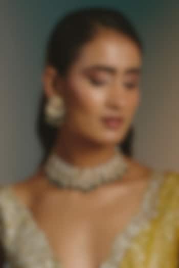 Micro Gold Finish Kundan Polki & Green Stone Necklace Set by Namasya at Pernia's Pop Up Shop