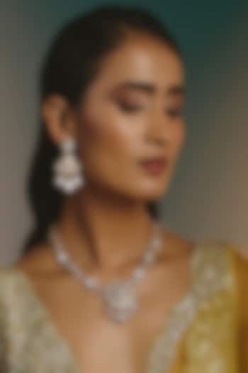 Micro Gold Finish Moissanite Polki Long Necklace Set by Namasya at Pernia's Pop Up Shop