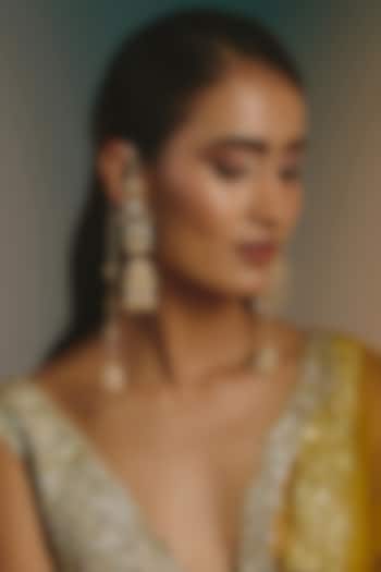 Micro Gold Finish Kundan Polki & Mint Drop Long Jhumka Earrings by Namasya at Pernia's Pop Up Shop