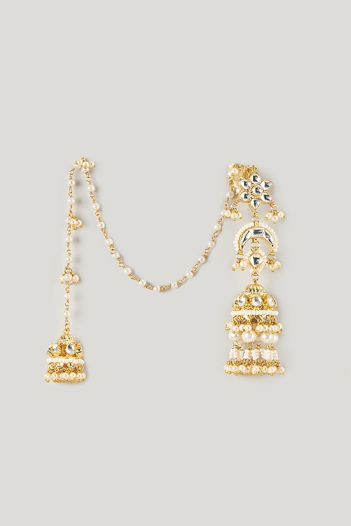 Micro Gold Finish Kundan Polki & Mint Drop Long Jhumka Earrings by Namasya at Pernia's Pop Up Shop