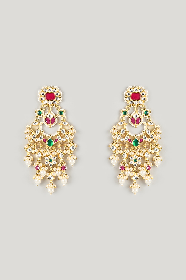 Micro Gold Finish Multi-Colored Kundan Polki & Pearl Drop Dangler Earrings by Namasya at Pernia's Pop Up Shop