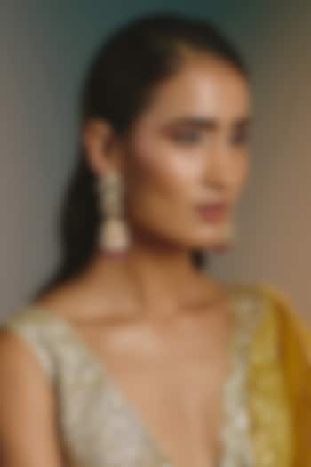 Micro Gold Finish Kundan Polki & Pink Drop Jhumka Earrings by Namasya at Pernia's Pop Up Shop