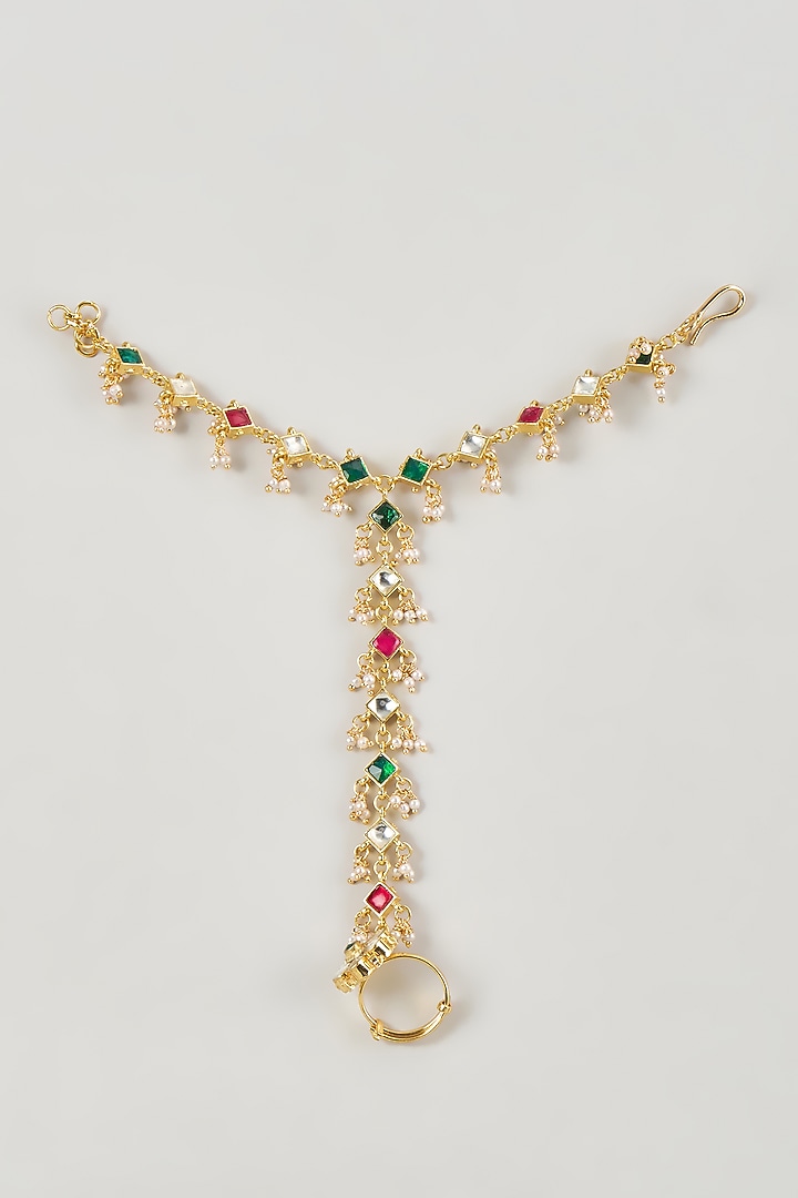 Micro Gold Finish Multi-Colored Kundan Polki Haathphool by Namasya at Pernia's Pop Up Shop