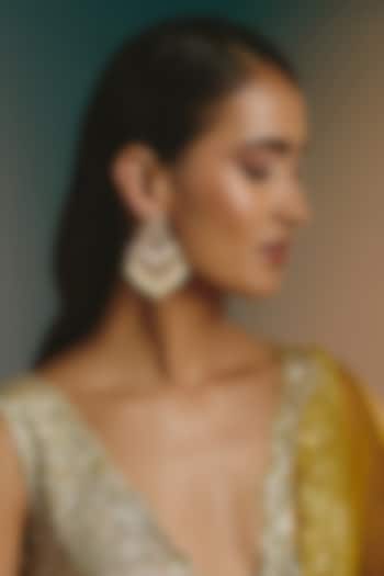 Micro Gold Finish Kundan Polki & Pearl Drop Chandbali Earrings by Namasya at Pernia's Pop Up Shop