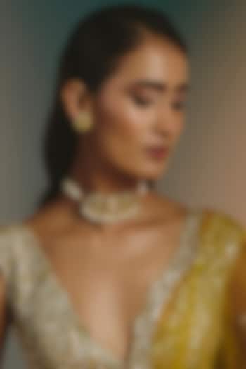 Micro Gold Finish Mother Of Pearl & Kundan Polki Choker Necklace Set by Namasya at Pernia's Pop Up Shop