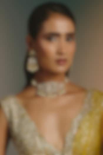 Micro Gold Finish Pearl Drop & Kundan Polki Choker Necklace Set by Namasya at Pernia's Pop Up Shop