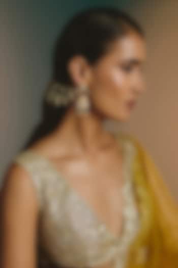 Gold Finish Kundan Polki & Green Drop Jhumka Earrings by Namasya at Pernia's Pop Up Shop