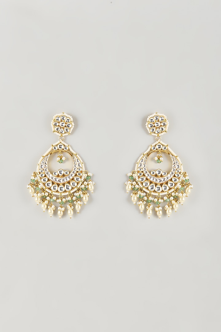 Micro Gold Finish Kundan Polki & Mint Drop Chandbali Earrings by Namasya at Pernia's Pop Up Shop