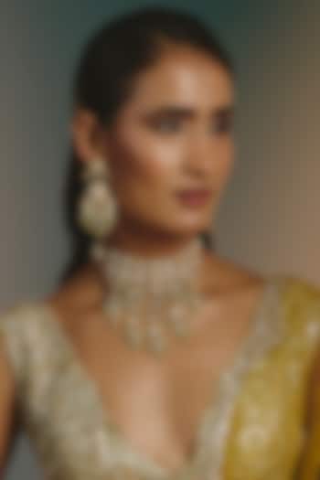 Micro Gold Finish Mother Of Pearl & Kundan Polki Choker Necklace Set by Namasya at Pernia's Pop Up Shop