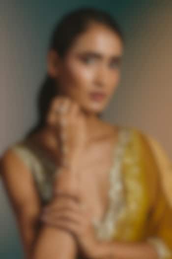 Micro Gold Finish Pink & White Kundan Polki Haathphool (Set Of 2) by Namasya at Pernia's Pop Up Shop