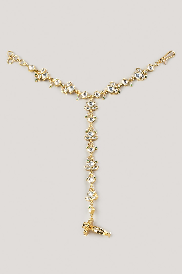 Micro Gold Finish Kundan Polki Haathphool (Set Of 2) by Namasya at Pernia's Pop Up Shop