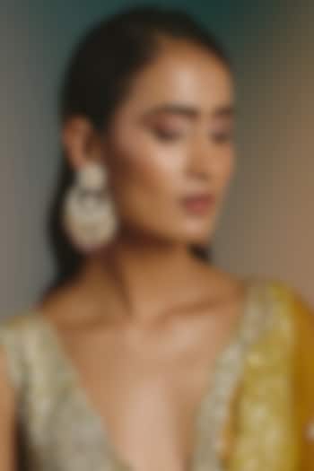 Micro Gold Finish Kundan Polki & Pink Drop Chandbali Earrings by Namasya at Pernia's Pop Up Shop