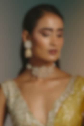 Micro Gold Finish Kundan Polki & Pearl Drop Choker Necklace Set by Namasya at Pernia's Pop Up Shop