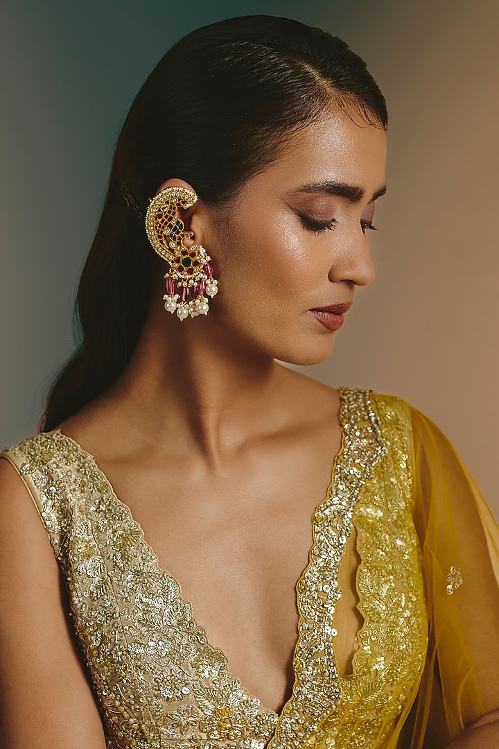 Micro Gold Finish Multi-Colored Kundan Polki Earcuffs by Namasya at Pernia's Pop Up Shop