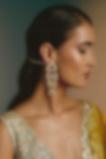 Micro Gold Finish Kundan Polki & Pearl Long Earrings by Namasya at Pernia's Pop Up Shop