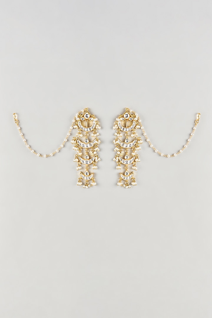 Micro Gold Finish Kundan Polki & Pearl Long Earrings by Namasya at Pernia's Pop Up Shop