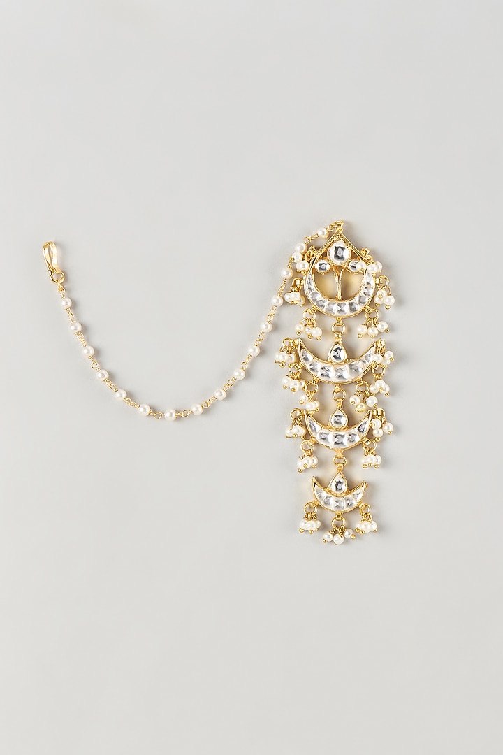 Micro Gold Finish Kundan Polki & Pearl Long Earrings by Namasya at Pernia's Pop Up Shop