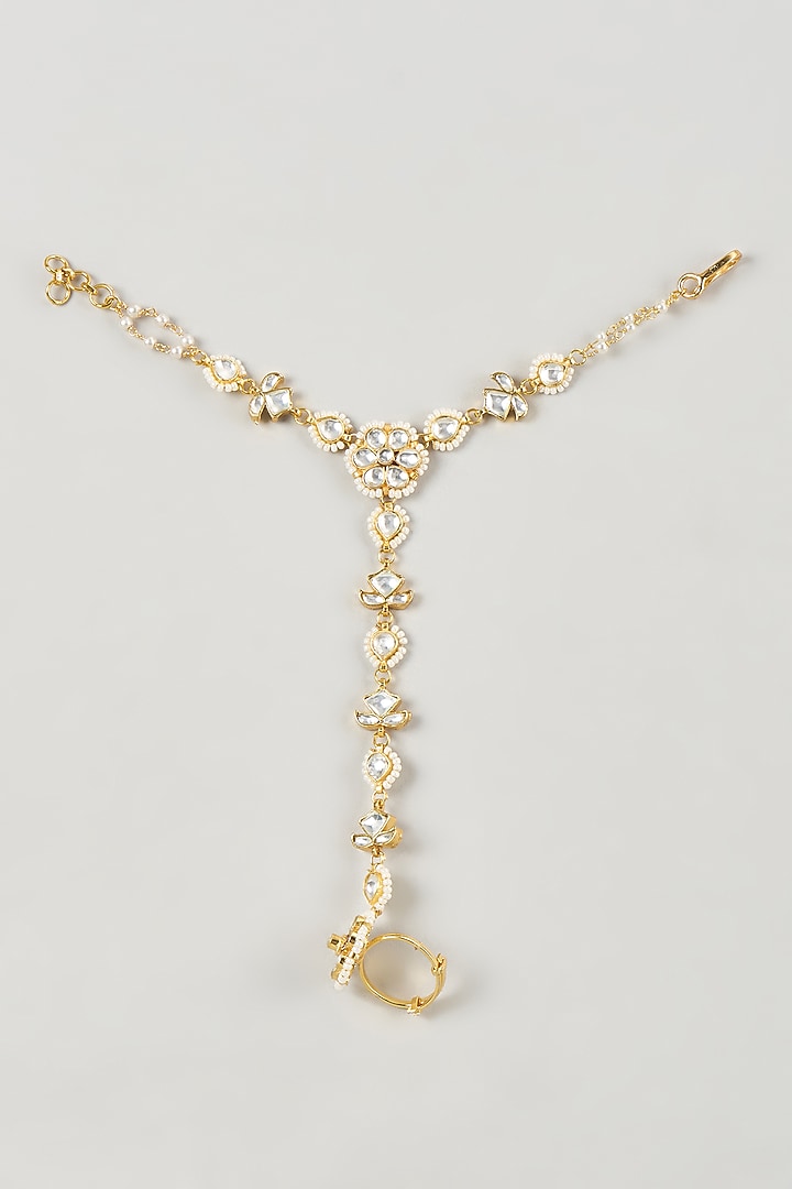 Micro Gold Finish Kundan Polki Haathphool (Set Of 2) by Namasya at Pernia's Pop Up Shop
