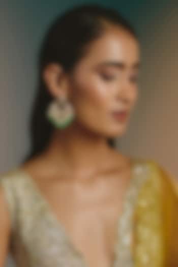 Micro Gold Finish Kundan Polki & Green Drop Chandbali Earrings by Namasya at Pernia's Pop Up Shop