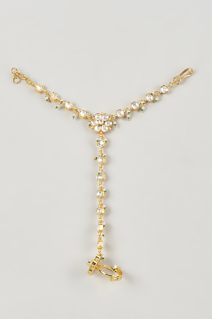 Micro Gold Finish Kundan Polki Haathphool (Set Of 2) by Namasya at Pernia's Pop Up Shop