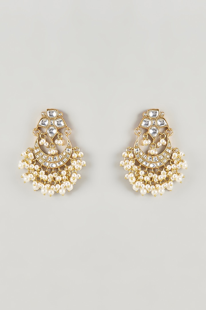 Micro Gold Finish Kundan Polki & Pink Drop Chandbali Earrings by Namasya at Pernia's Pop Up Shop