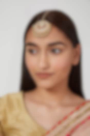 Gold Finish Oversized Pearl Maang Tikka by Namasya at Pernia's Pop Up Shop