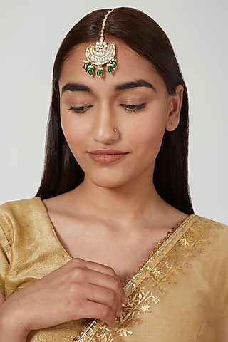 Gold Finish Kundan Maang Tikka by Namasya