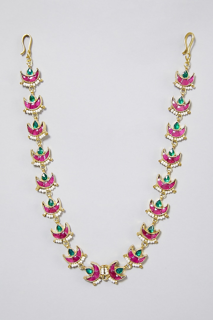 Gold Finish Pink Kundan Mathapatti by Namasya at Pernia's Pop Up Shop