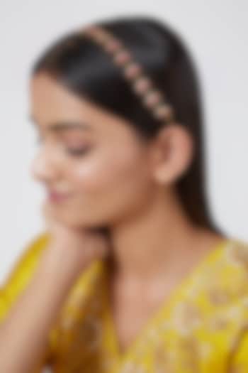 Gold Finish Pink Kundan Mathapatti by Namasya at Pernia's Pop Up Shop