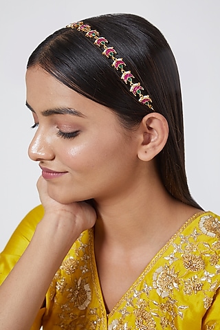 Gold Finish Pink Kundan Mathapatti by Namasya