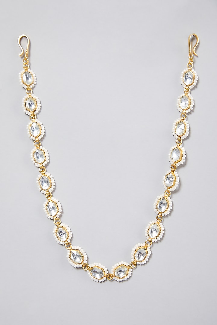 Gold Finish Pearl & Kundan Mathapatti by Namasya at Pernia's Pop Up Shop