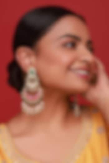 Gold Finish Pink & Green Kundan Polki Dangler Earrings by Namasya at Pernia's Pop Up Shop