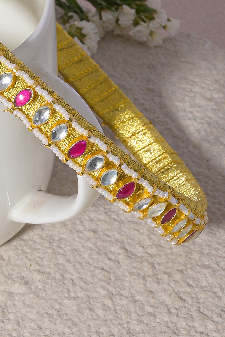 Gold Finish Pink Kundan Polki Handcrafted Hairband by Namasya at Pernia's Pop Up Shop