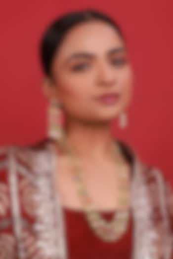 Gold Finish Navratan Kundan Polki Long Necklace Set by Namasya at Pernia's Pop Up Shop