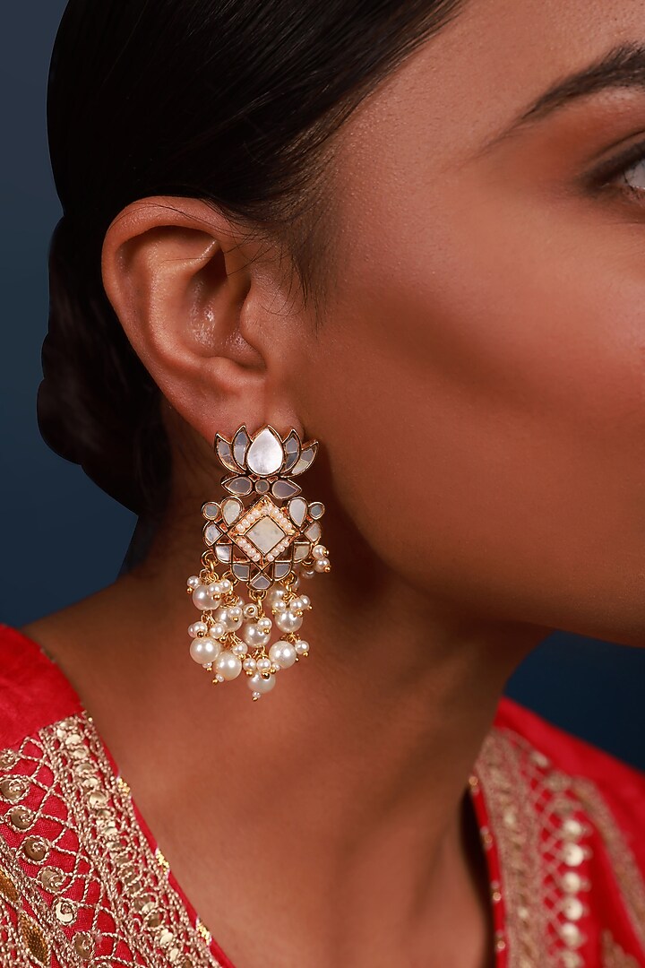 Gold Finish Pearl Beaded Earrings by Namasya at Pernia's Pop Up Shop