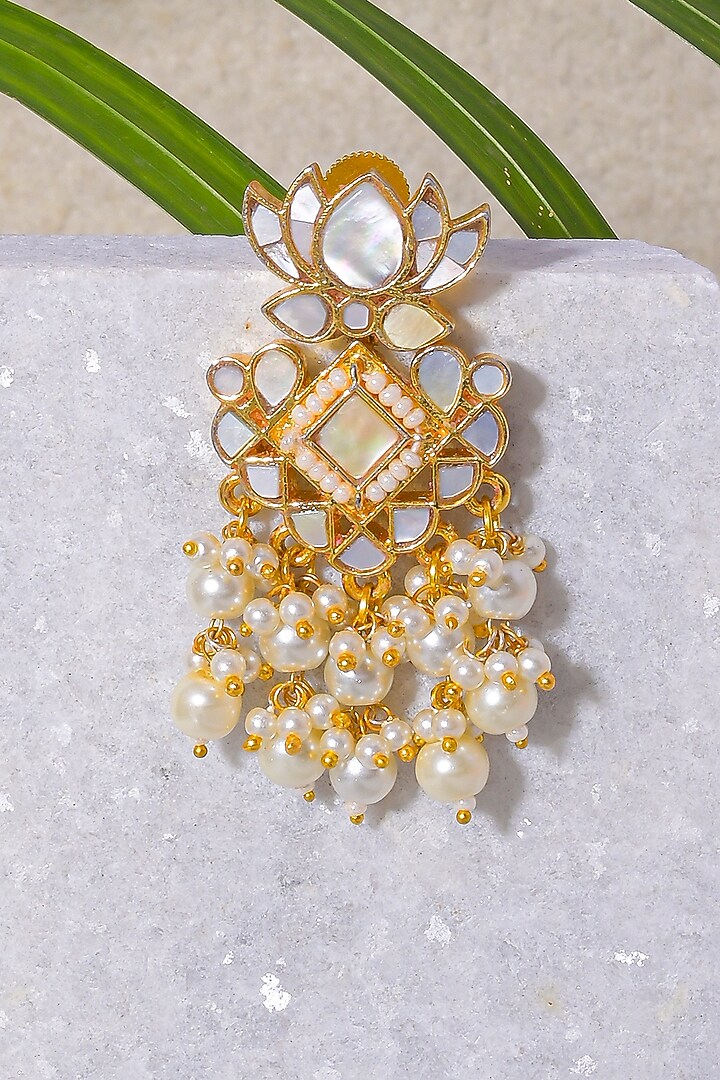 Gold Finish Pearl Beaded Earrings by Namasya at Pernia's Pop Up Shop