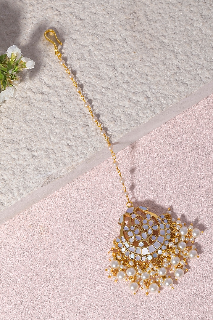 Gold Finish Pearl Maangtikka by Namasya at Pernia's Pop Up Shop