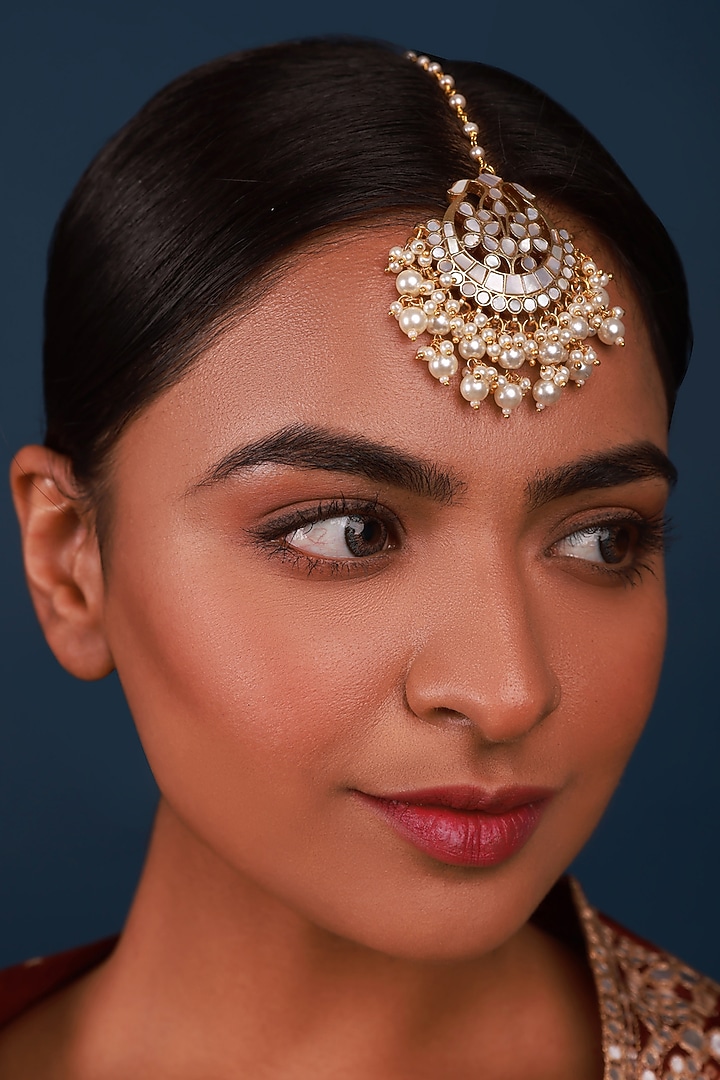 Gold Finish Pearl Maangtikka by Namasya at Pernia's Pop Up Shop