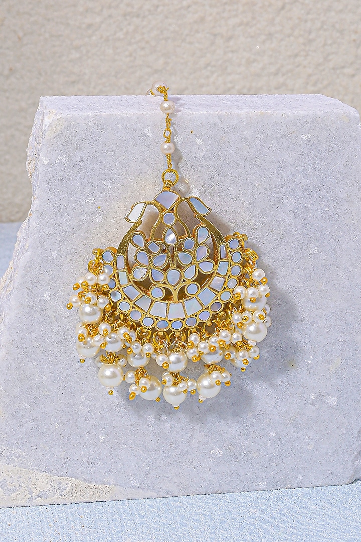 Gold Finish Pearl Maangtikka by Namasya at Pernia's Pop Up Shop