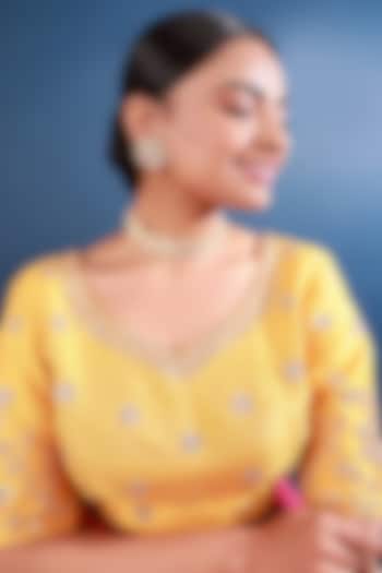 Gold Finish Pearl & Kundan Polki Choker Necklace Set by Namasya at Pernia's Pop Up Shop