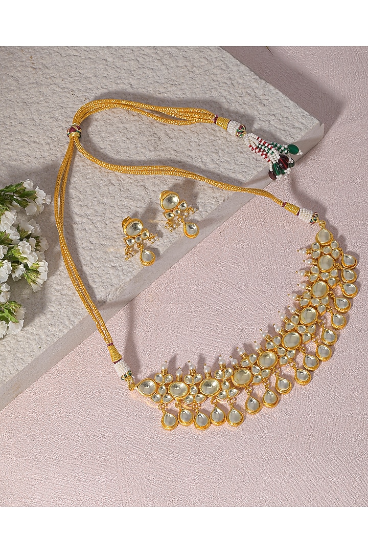Gold Finish Kundan Polki Choker Necklace Set by Namasya at Pernia's Pop Up Shop