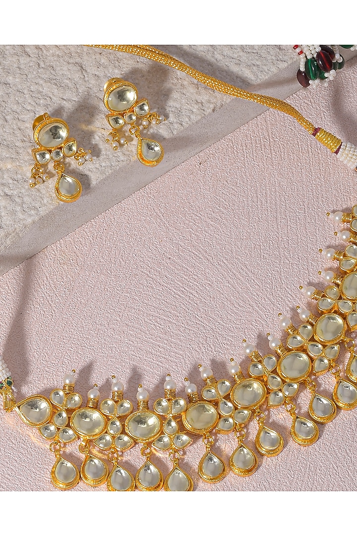 Gold Finish Kundan Polki Choker Necklace Set by Namasya at Pernia's Pop Up Shop