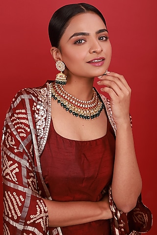 Gold Finish Kundan Polki Necklace Set by Namasya