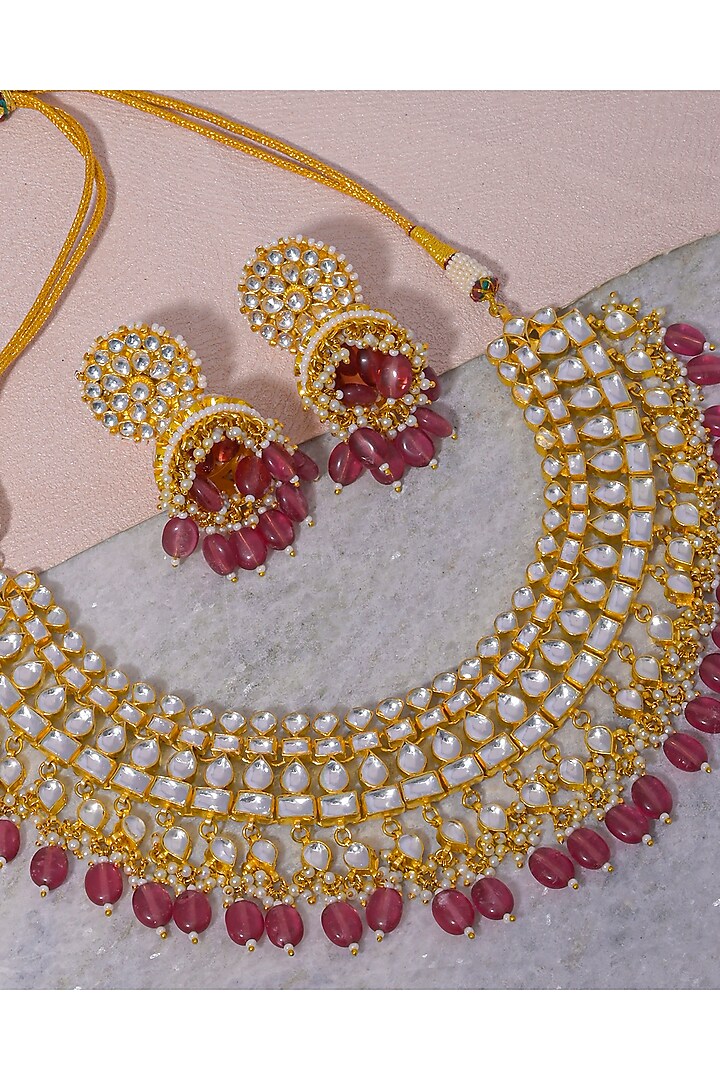 Gold Finish Kundan Polki Necklace Set Design by Namasya at