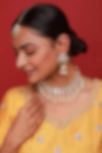 Gold Finish Kundan Polki & Pearl Drop Necklace Set by Namasya at Pernia's Pop Up Shop