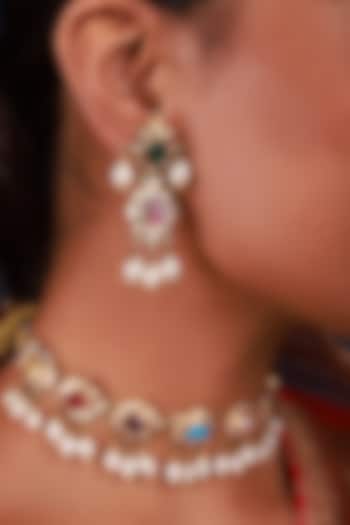 Gold Finish Kundan Polki & Jadau Navratna Choker Necklace Set by Namasya at Pernia's Pop Up Shop