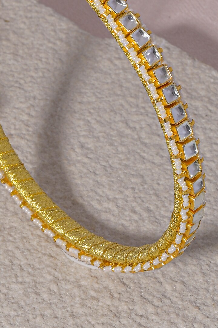 Gold Finish White Kundan Polki Handcrafted Hairband by Namasya at Pernia's Pop Up Shop