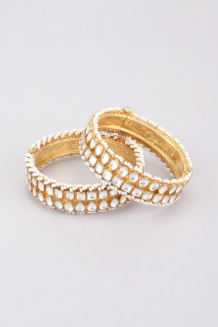 Gold Finish Pearl Bangles (Set of 2) by Namasya at Pernia's Pop Up